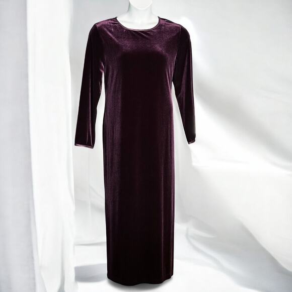 Coldwater Creek Stretch Velvet Long Dress Size L Deep Purple Long Sleeve Holiday - Picture 1 of 7